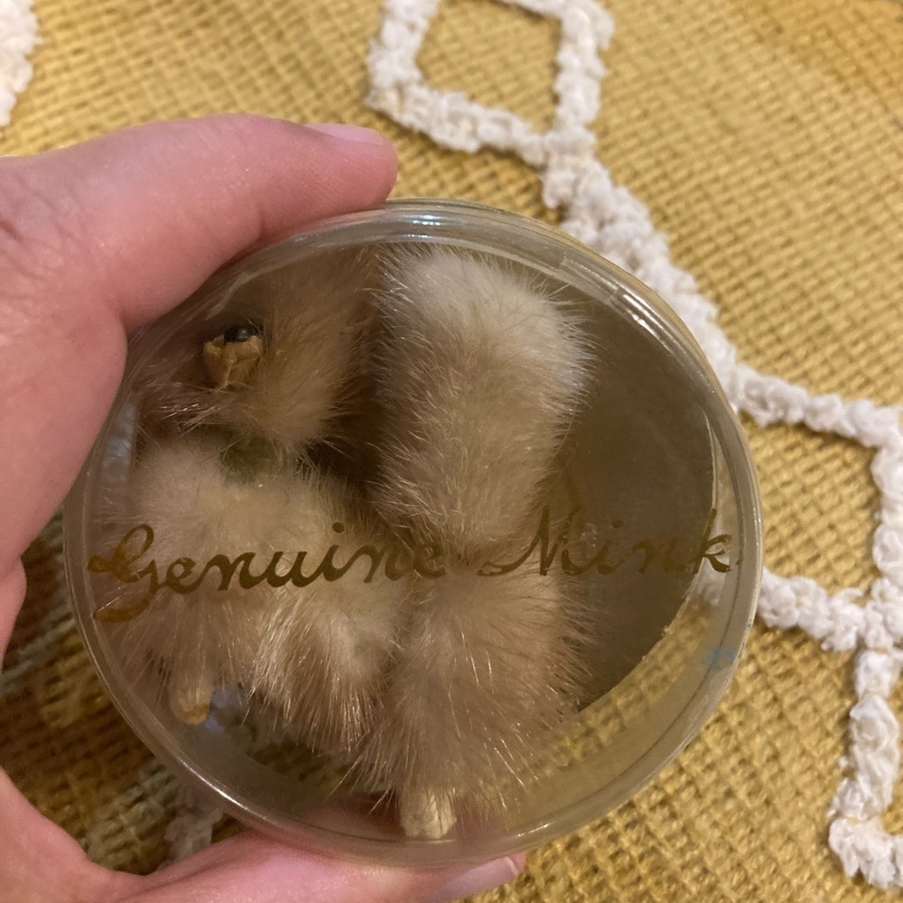 Vintage Genuine Mink Poodle Dog Lapel Pin Brooch in Container